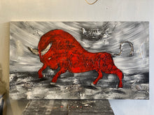 Lade das Bild in den Galerie-Viewer, Heavy Bull Red - Einzelstück aus Spachtel- und Acryltechnik auf Leinwand - 160 x 90cm