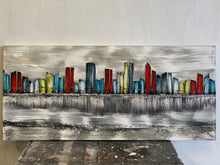 Lade das Bild in den Galerie-Viewer, Abstrakte Skyline am Meer - Einzelstück aus Spachtel- und Acryltechnik auf edler Leinwand - 135 x 60cm